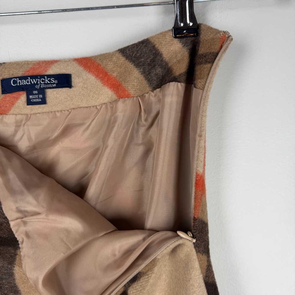 Chadwick’s Of Boston Plaid Midi Brown Wool Blend Skirt Academia Preppy Size 6 - Picture 5 of 10